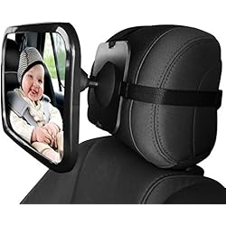 Home-neat Siège arrière miroir - vue arrière bébé Miroir de siège de voiture en bébé et maman - Large convexe en verre incassable et Entièrement assemblé - Crash testé et certifié pour la sécurité