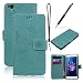 Produktbild GrandEver Huawei P8 Lite 2017 Hülle Ledertasche Wallet Case Handschlaufe Lederhülle Schutzhülle Drucken Schmetterling Weinstock Muster Scratch Schale Umschlag Stil Flip Cover mit Weiche Silikon Backcover Leder Innere Tasche für Huawei P8 Lite 2017 Standfunktion Kreditkarte Slots Magnetverschluss Etui und Schwarz Stylus Pen - Green