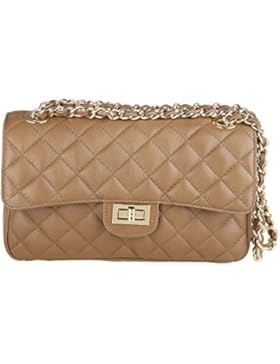 Chicca Borse Frau Schultertasche in echtem gestepptem Leder Made in Italy 27x17x9 Cm