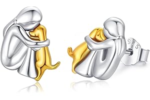 CHENGHONG Pendientes de aro de plata 925 de oro rosa, aretes colgantes para perros, aretes de gota para gatos, mascotas, cachorros, regalos para niños amantes de los perros