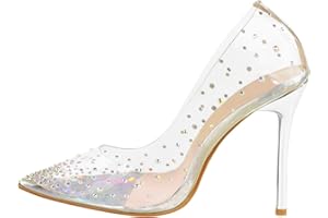 Fashion Thirsty Womens High Heels Ladies Pointed Toe Court Shoes Clear Perspex Sandals Stiletto Heel Party Dress Work Evening Party Prom Wedding Bridal Heeled Shoes