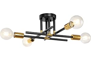 ‎LYNPON LynPon Moderne Sputnik Deckenleuchte Schwarz Gold Deckenlampe Kronleuchter Messing Beleuchtung Metall für Esszimmer, Wohnzimmer, Küche