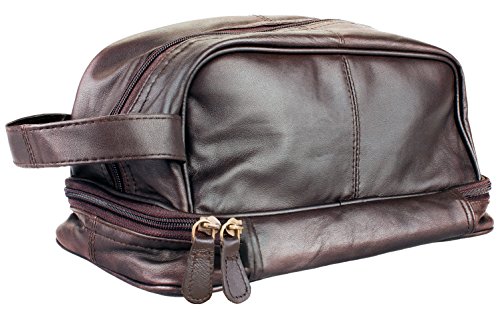 Genuine Leather Dopp Kit Shaving Accessory Toiletry Travel Wash Bag for Men (Vintage Brown)