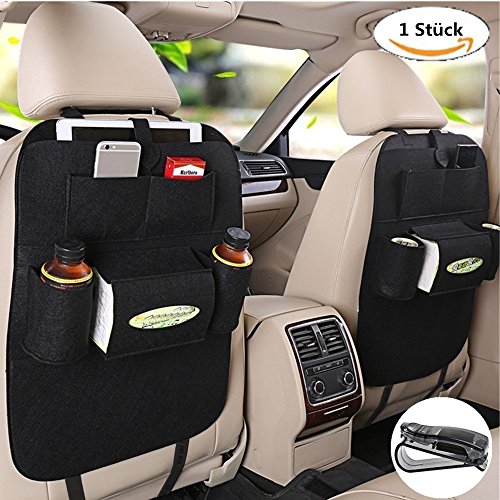 Rückenlehnenschutz, Auto Rücksitz Organizer Wolle Filz Sitz Tasche Schutz Halterung für Flaschen, Taschentücher Box, Spielzeuge (schwarz)