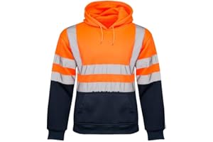 shelikes Mens Hi Vis Hoodies 2 Tone Sweatshirt Workwer Tops Pull Over Security Hoody Top