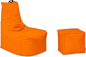 Momiralland Komfort Sitzsack XL - XXL mit Hocker Sitzkissen BodenKissen Sessel In- & Outdoor geeignet Gaming Sitzsack für Erwachsene und Kinder (Orange, XXL - Durchmesser 80 cm)
