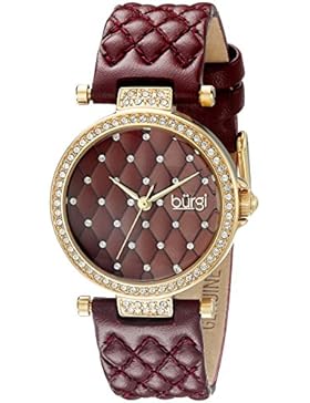 BURGI Damen-Armbanduhr Women'S Burgundy Quilted Strap Watch With A Burgundy Quilted Dial With Crystals. Gold Case...