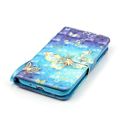Galaxy J3 (2016) Hülle,Galaxy J3 (2016) Ledertasche Brieftasche im BookStyle,SainCat PU Leder Wallet Case Folio Schutzhülle [Golden Butterfly Muster] Hülle Lederhülle Bumper Handytasche Skin Schale Soft Backcover Handy Tasche Flip Cover Buchstil Klapptasche in Lederoptik mit Standfunktion Karteneinschub und Magnetverschluß Etui Flip Case für Samsung Galaxy J3 (2016) - 5