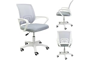 Ecarla Krzesło biurowe, dla dzieci, chłopców, z podłokietnikami, ergonomiczne, z regulacją wysokości, z siateczki (szare), KO03