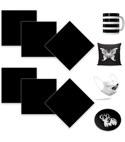 Feuilles Transfert Sublimation Occzin - Lot De 6 - Noir 11,5x30,5cm - Pour Cricut Joy - T-shirts, Tasses, Tissus Clairs