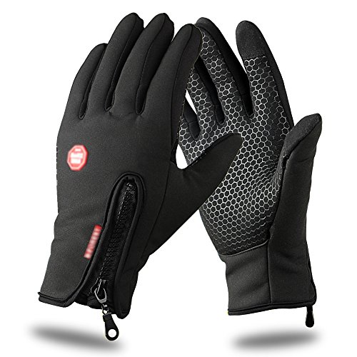 Preisvergleich Produktbild Touchscreen Handschuhe, Mothca Winter Warm Winddicht Wasserdicht Fahrradhandschuhe Herren und Damen Mehrzweck Rutschfest Outdoor Laufhandschuhe Skifahren Radfahren Camping Fahren Unisex Voller Finger Gloves für Smart Phone (Schwarz,M)