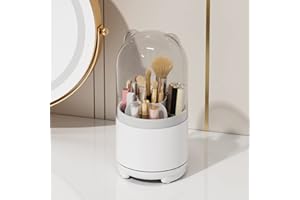 Kelsin Porta pennelli da Trucco con Coperchio Antipolvere 360°Rotante Cosmetic Organizer Supporto per Spazzole a Grande Capacità per Bagno, Scrivania, Piano Di Lavoro