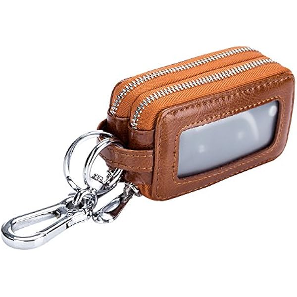 Porte-clés Voiture En Cuir PU - Pochette Zippée Avec Anneaux Et Compartiment Cartes - Noir