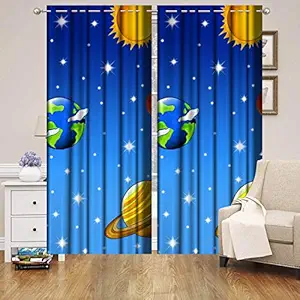 3D Digital Planet Earth Printed Polyseter Fabric Door Curtain for Bed Room Kids Room Living Room Window/Door/Long Door - 7ft (Set of 2)