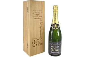 ENGLISH PEWTER COMPANY SHEFFIELD, ENGLAND 25th Wedding Anniversary Personalised 75cl Bottle of Champagne Presented in an engraved Wooden Box [CHAM007]