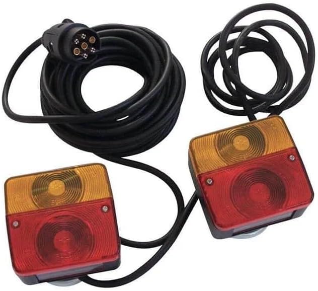 12v Cable Magnetic LED Trailer Towing Lights Rear Tail Board Lamps Stop (RED&AMBER BULB TYPE, 4.5m)