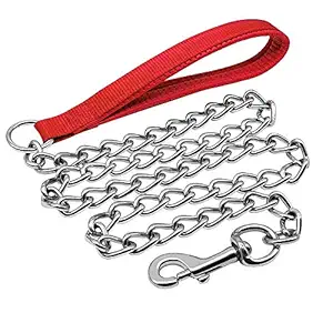 MS Pet House Heavy Duty Dog Leash, Metal Dog Leash Dog Chain with Padded Handle for Small to Medium Dogs (Grind No.10) Red Color