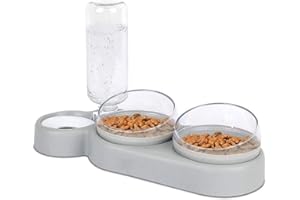 SPEEDY PANTHER 3 en 1 Cuencos para Gatos, 15 ° Inclinación Comederos Gato, Doble Tazón de Comida Húmeda y Seca con Botella de Agua Automática, para Perros Pequeños Medianos Gatos