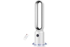 SMILESUN Turmventilator sehr Leise, Rotorlos Ventilator mit Luftreiniger, Turmventilator, 24 Stufen Tower-Ventilator, 12H Timer, Oszillierend LED-Anzeige, Turmventilator mit Fernbedienung für Zuhause (Weiß)