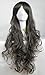 S-noilite 32" Long Curly Dark Grey Wigs Ladies Women's Full Head Cosplay Anime Costume Party Wig - Short Bang Style