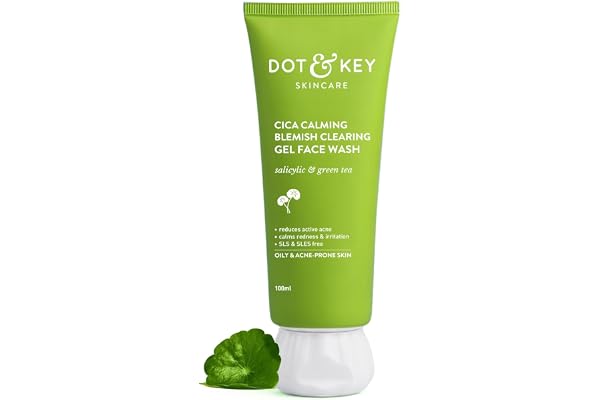 Dot & Key CICA Face Wash for Acne Prone Skin, 2% Salicylic Acid with Green Tea For Oily & Sensitive Skin Sulphate Free for Men & Women Oil Control Face Wash with Zinc 100ml