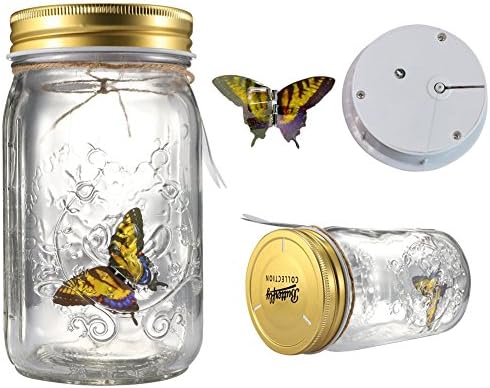 Butterfly Jar Lamp LED Lamp Colorful Glass Animated Battery Operation Valentine Children Gift Decoration (Yellow)