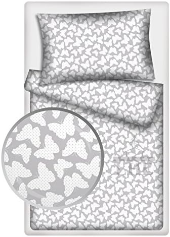 LHE 2 Piece Baby Bedding PRAM BASSINET CRADLE Duvet Set Super Soft 100% COTTON Oeko-Tex tested GREY PINK YELLOW GREEN … (26- WHITE BUTTERFLIES ON GREY)