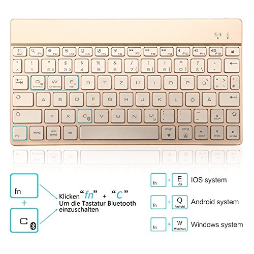 BORIYUAN Apple Ipad 4 Ipad 3 Ipad 2 Leder Case Schutz Tasche Cover mit ultra dünn Alu Bluetooth Tastatur (Deutsche QWERTZ), unterstützten 7 farbige Hintergrundbeleuchtung, Farbe: Gold - 5