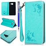 FESELE Rose Blume Schutzhülle für [Samsung Galaxy A3 2017] Brieftasche Hülle Leder Tasche Flip Case Handyhülle mit Standfunktion und Magnetverschluss Muster, Samsung Galaxy A3 2017 Schmetterling Butterfly Rose Flower Strap Bookstyle Retro Flip Hülle Wallet Cover Kartenfach Ledertasche Leder-Mappen-Karten-Slot-Abdeckung für Samsung Galaxy A3 2017 + Blau Eingabestift Stylus Touch Pen-Grün