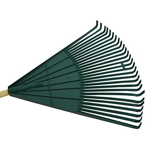 Laubrechen 60cm Kunststoff grün Holzstiel Fächerrechen Laubbesen Fächerbesen - 2