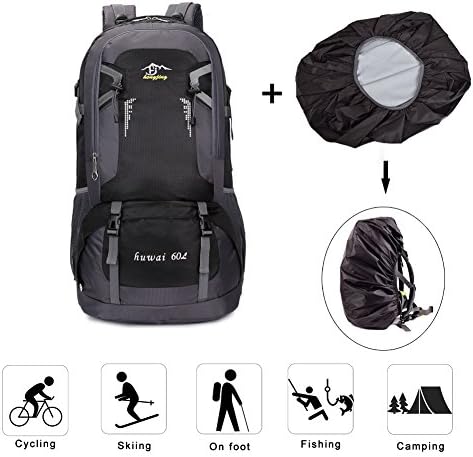 Hiking Backpacks 60L Waterproof Backpack Large Camping Trekking Daypack Lightweight Traveling Bags with Rain Cover for Travel Climbing Outdoor Activities (Black)