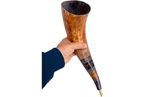 ALADEAN Viking War Blowing Horn Genuine Bovine Battle Trumpet Shofar - Hand Engraved, Easy and Clear Sound, Viking Gift for Men and Women (Brass Horn 15")