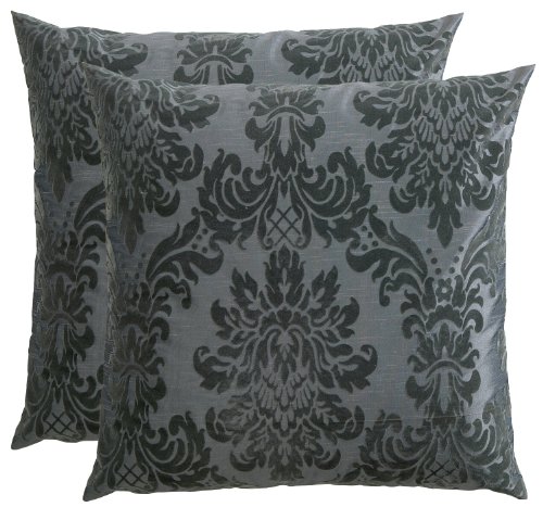 OPUS Kissenhülle 60 x 60 cm Taft Samt Flockdruck in 9 extravaganten Farben 03 Grau (2er Set)