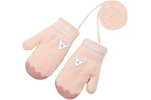 FANDECIE Moufle Epais Enfant Gants Tricoté Gants Hiver Chaud Mignon Gants de Motif Renne Épaissi avec Anti-Perdue Chaîne Petites Moufles tricotés pour Enfants Filles Garçons du Cou Cadeau de Noël 3-6 Ans