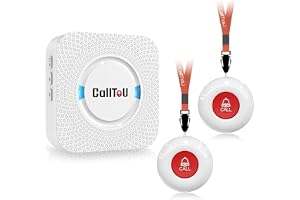 CallToU Elderly Monitoring Call Button Wireless Caregiver Pager Smart Senior System with Light Personal Buzzer Alarm 2 Portable Transmitters 1 Plugin Receiver