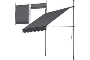 tectake Store banne sans Perçage Auvent Marquise Retractable avec Manivelle Multi-Fonction Store latéral Enroulable Brise Vue Brise Soleil Opaque en Aluminium - Noir/Gris, 150 x 180 cm