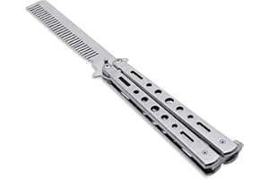 RICHDMI Peine Entrenamiento Seguridad Giratoria Mariposa, Plegable Muelle Pelo Cortacésped Herramienta Cuchillo Estilo (Plata)