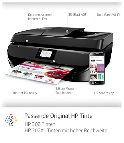 HP OfficeJet 5230 Multifunktionsdrucker (Drucker, Kopierer, Scanner, Fax, WLAN, Airprint) mit 4 Probemonaten HP Instant Ink inklusive, 10S./Min, Schwarz