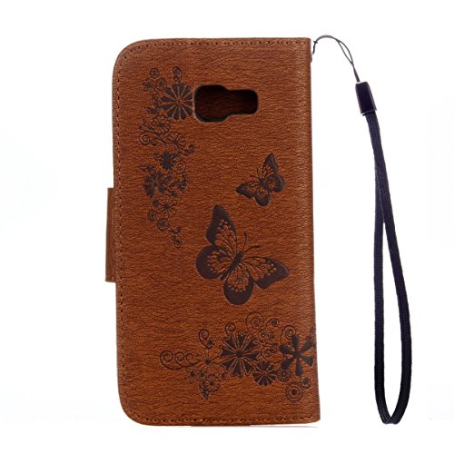 Galaxy A5 2017 Hülle,Samsung Galaxy A5 2017 Blumen Case,JAWSEU Retro Prägung Schmetterling Blumen Muster Kunstleder PU Leder Strap Brieftasche Bookstyle Magnetverschluss Schutzhülle Handytasche Case Cover Etui mit [Ständerfunktion] und [Kartenfächer]für Samsung Galaxy A5 2017+1xSchwarz Glitzer Bling Eingabestift-Braun Schmetterling - 3