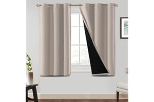 BellaHills Gardinen Blickdicht Wohnzimmer Vorhänge mit Ösen Vorhang 2Set H137 xB117cm Thermo Vorhänge Kälteschutz 100% Blackout Thermal Curtains Natur