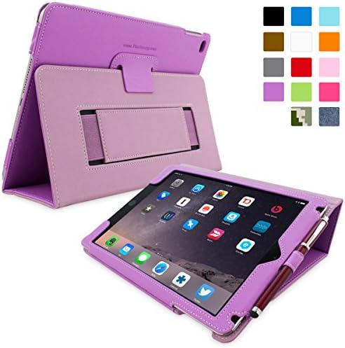 Snugg iPad Air 2 Case, Purple Leather Smart Case Cover Apple iPad Air 2 Protective Flip Stand Cover with Auto Wake/Sleep