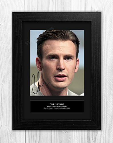 Chris Evans Captin America 1 MT - Signed Autograph Reproduction Photo A4 Print (Black frame)