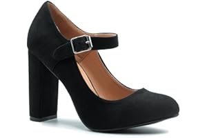 FASHION THIRSTY Womens Block High Heels Ankle Strap Court Shoes Ladies Mary Jane Comfort Work Pumps Formal Smart Office Heeled Party Occasion Strappy Slip On Heel Sandals