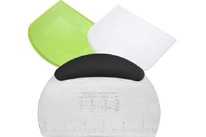 TUSINA Dough Scraper Cutter, Multifunctional with Measuring Scale Knife Dough Scraper Cutter, with 2 Pcs Plastic Dough Scraper Cutter for Bread Pizza Cake Dough Baking (Black)