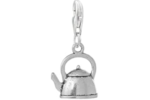 Arcadia Gifts Teapot Kettle Dangle Clip On Lobster Clasp Silver Plated in Organza Bag