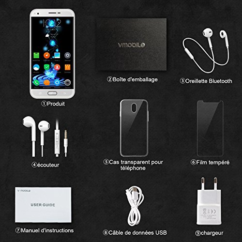 V J5 4G Smartphone Pas Cher 9Pcs 8Go ROM Ecran 5 5 Pouces 5MP Appareil Photo Android 7 0 2800mAh Batterie Double SIM Mobile Portable D  bloqu     Blanc 