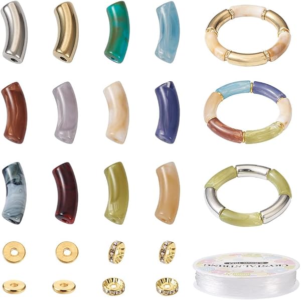 PH PandaHall 30 Perline Tubolari Curve In Metallo, 3 Colori (argento Antico, Oro Antico, Oro Chiaro), 32 Mm, Distanziatori Cavi Stile Tibetano, Foro 4 Mm - 3