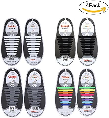 No tie Kids and Adults Lazy Shoelaces, Waterproof Silicon Flat Elastic Athletic Running Shoe Laces with Multicolor for Sneaker Boots Board Shoes and Casual Shoes Shoelaces- Pack of 4