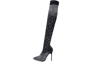 ERINGOGO Bottes à strass extensibles pour femmes Bottes au dessus du genou avec strass Bottes de chaussettes extensibles All Over Diamond Pointy Toe Cuisse Bottines à talons aiguilles (Eu38.