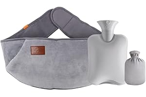 Lotvic Bolsa de Agua Caliente, 1L Botella De Agua Caliente Con Tapa, Natural Goma Agua Caliente Bolsa, Agua Caliente Bolsa para Aliviar el Dolor Abdominal, de Cuello y de Espalda (Gris)